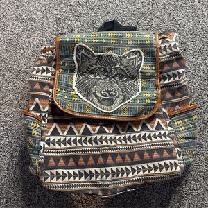 Twig & Arrow Boho Tribal Bear Head Backpack Multi Pocket